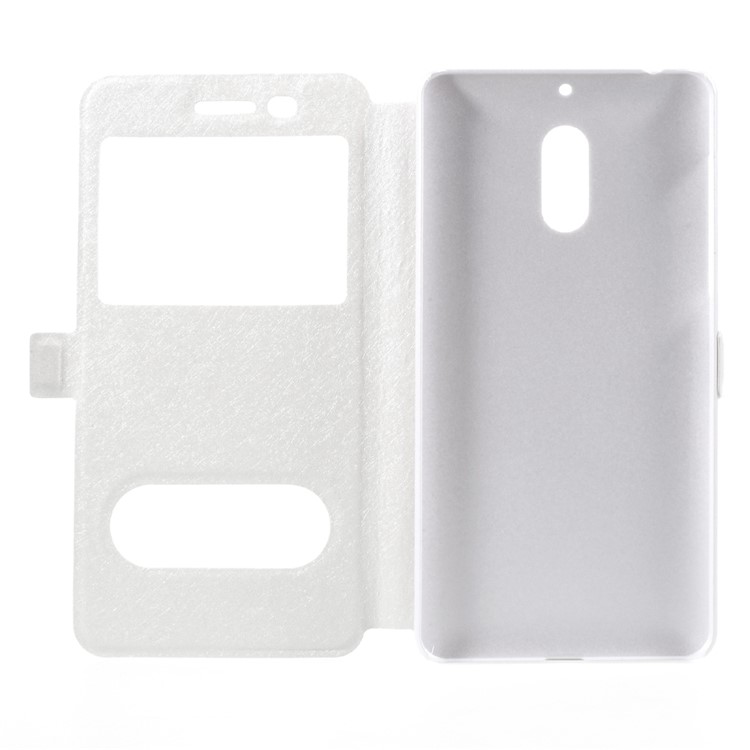 For Nokia 6 Silk Texture Dual View Window Leather Stand Cover - White-6