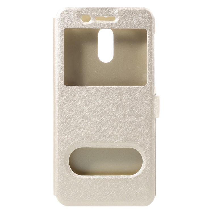 For Nokia 6 Silk Texture Dual Window Flip Stand Leather Shell Case - Gold-1