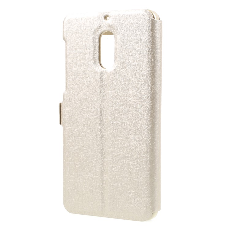 For Nokia 6 Silk Texture Dual Window Flip Stand Leather Shell Case - Gold-3