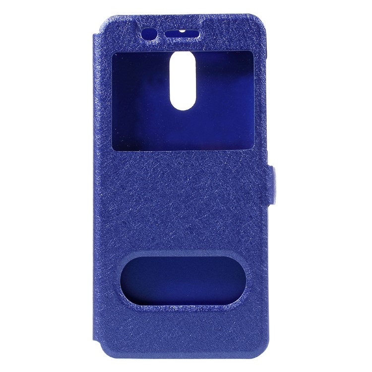 For Nokia 6 Dual Window Leather Phone Case Stand Silk Texture - Blue-1
