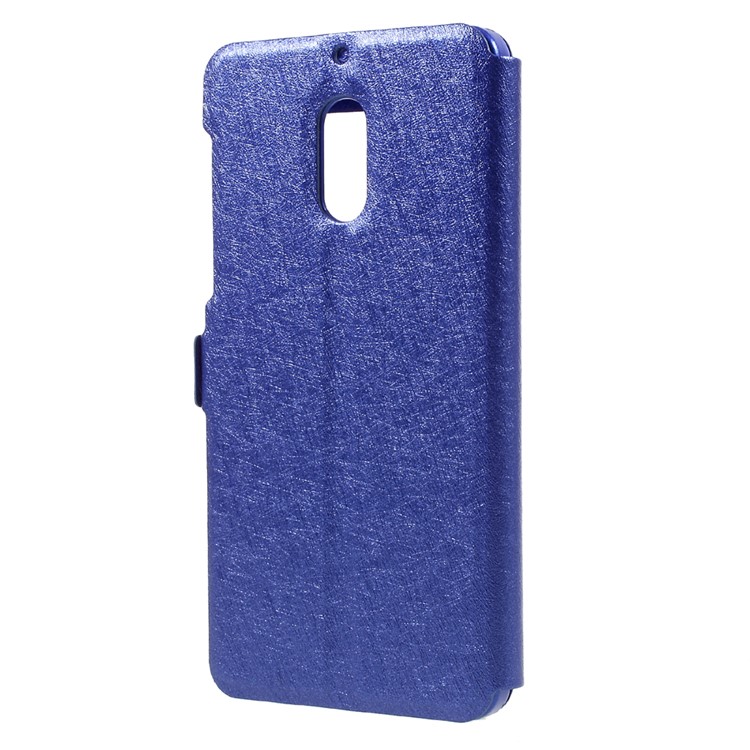 For Nokia 6 Dual Window Leather Phone Case Stand Silk Texture - Blue-3