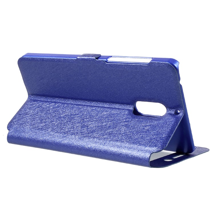 For Nokia 6 Dual Window Leather Phone Case Stand Silk Texture - Blue-5