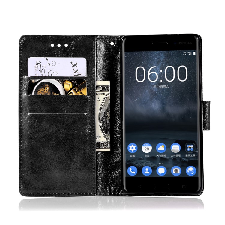 Premium Vintage PU Leather Wallet Stand Case for Nokia 3 - Black-4