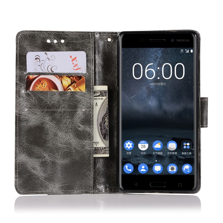 Premium Vintage PU Leather Wallet Stand Casing for Nokia 3 - Grey-4