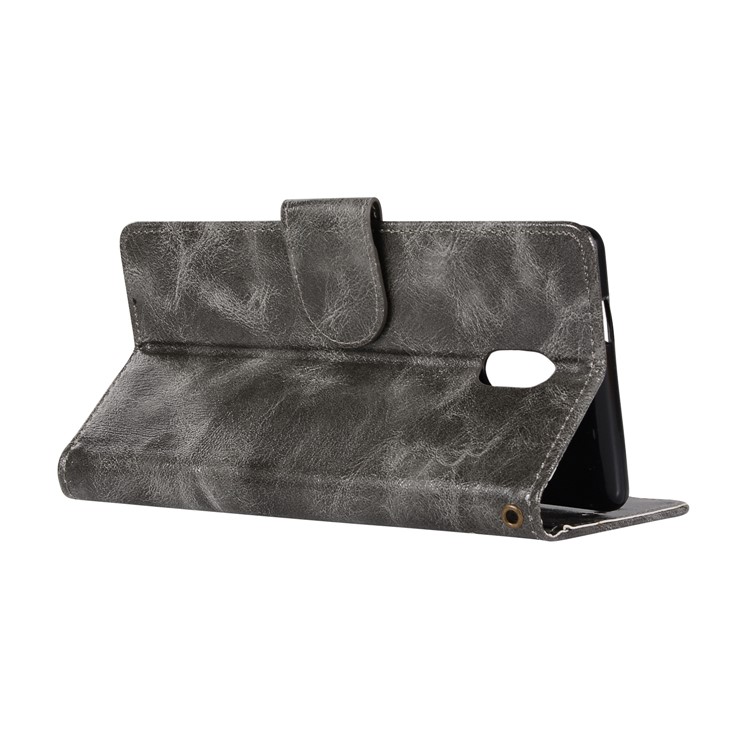 Premium Vintage PU Leather Wallet Stand Casing for Nokia 3 - Grey-6