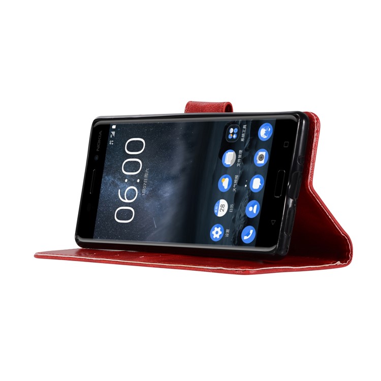 Premium Vintage PU Leather Wallet Stand Cover for Nokia 3 - Red-5