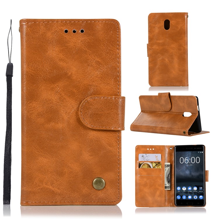 Premium Vintage PU Leather Wallet Stand Casing Cover for Nokia 3 - Brown-1