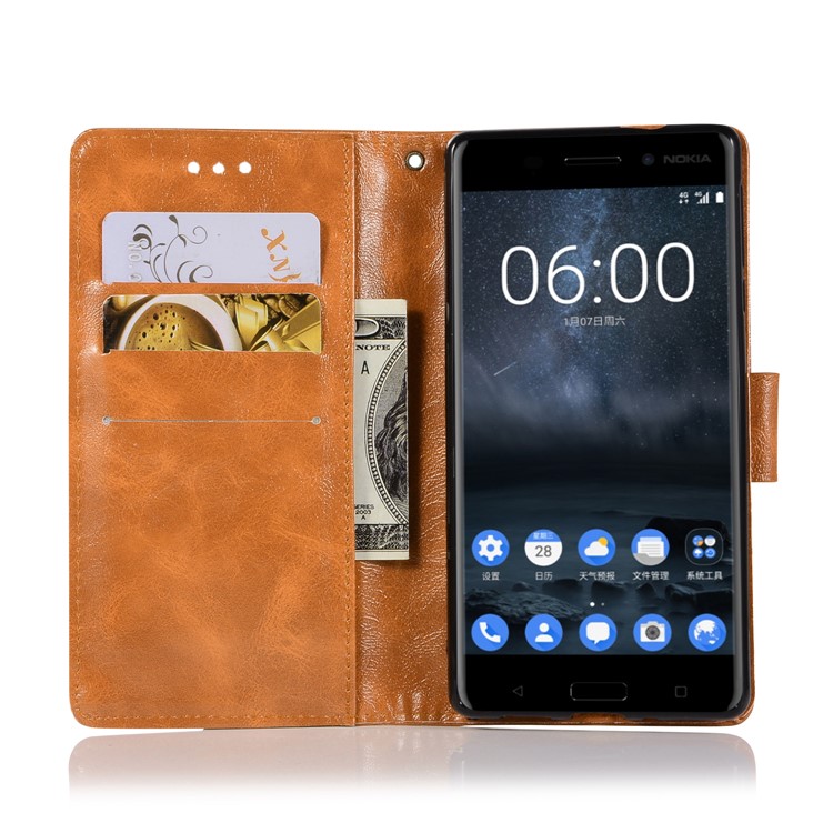 Premium Vintage PU Leather Wallet Stand Casing Cover for Nokia 3 - Brown-4
