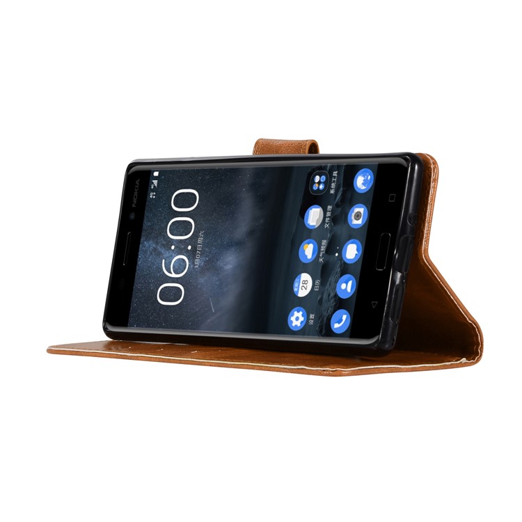 Premium Vintage PU Leather Wallet Stand Casing Cover for Nokia 3 - Brown-5