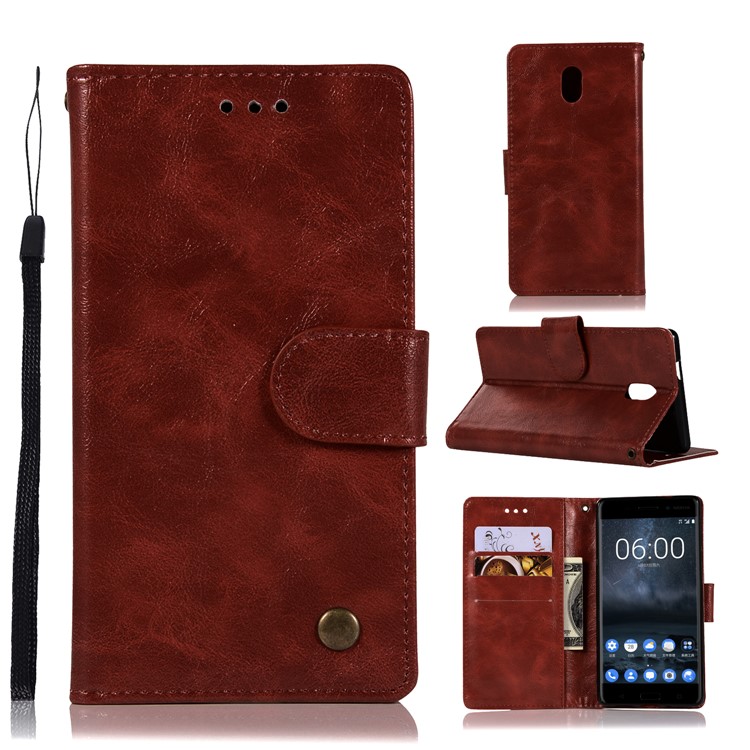Premium Vintage PU Leather Wallet Stand Shell for Nokia 3 - Wine Red-1
