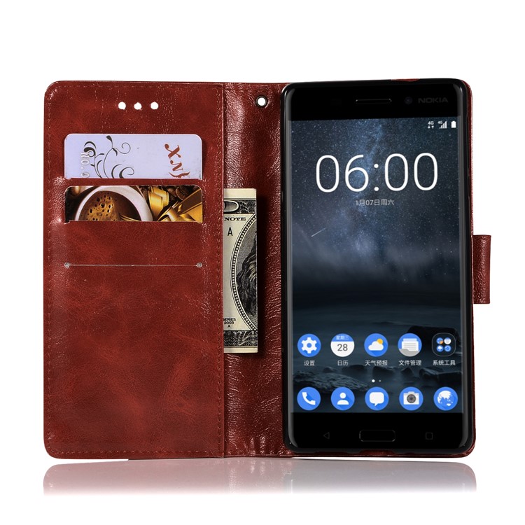 Premium Vintage PU Leather Wallet Stand Shell for Nokia 3 - Wine Red-4