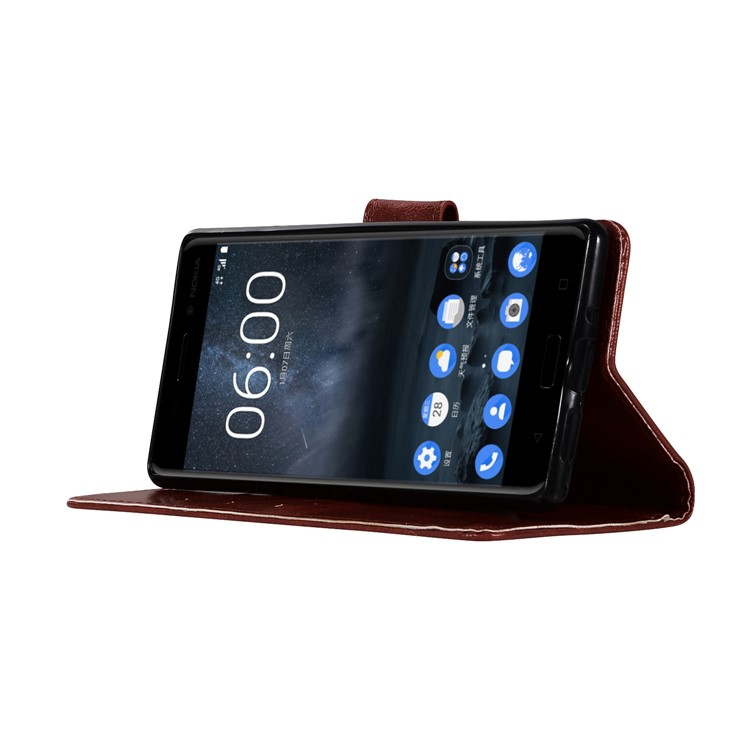 Premium Vintage PU Leather Wallet Stand Shell for Nokia 3 - Wine Red-5