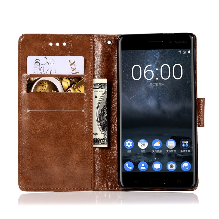 Premium Vintage PU Leather Wallet Stand Casing Shell for Nokia 3 - Coffee-4