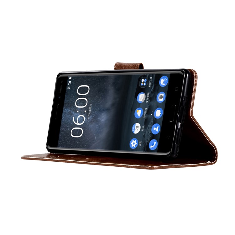 Premium Vintage PU Leather Wallet Stand Casing Shell for Nokia 3 - Coffee-5