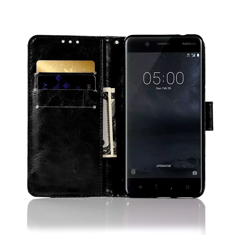 Premium Vintage PU Leather Wallet Case for Nokia 5 - Black-4