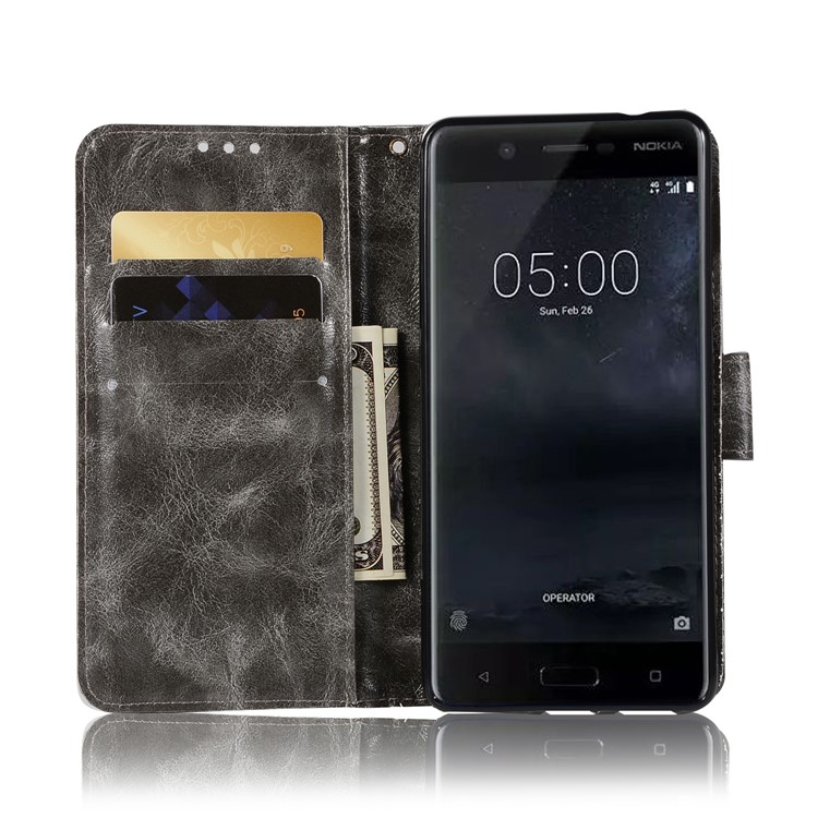 Premium Vintage PU Leather Wallet Cover for Nokia 5 - Grey-4
