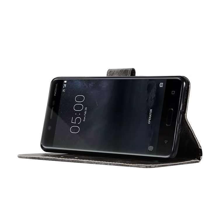 Premium Vintage PU Leather Wallet Cover for Nokia 5 - Grey-5