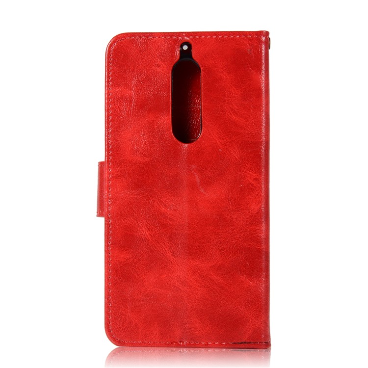 Premium Vintage PU Leather Wallet Shell Case for Nokia 5 - Red-3
