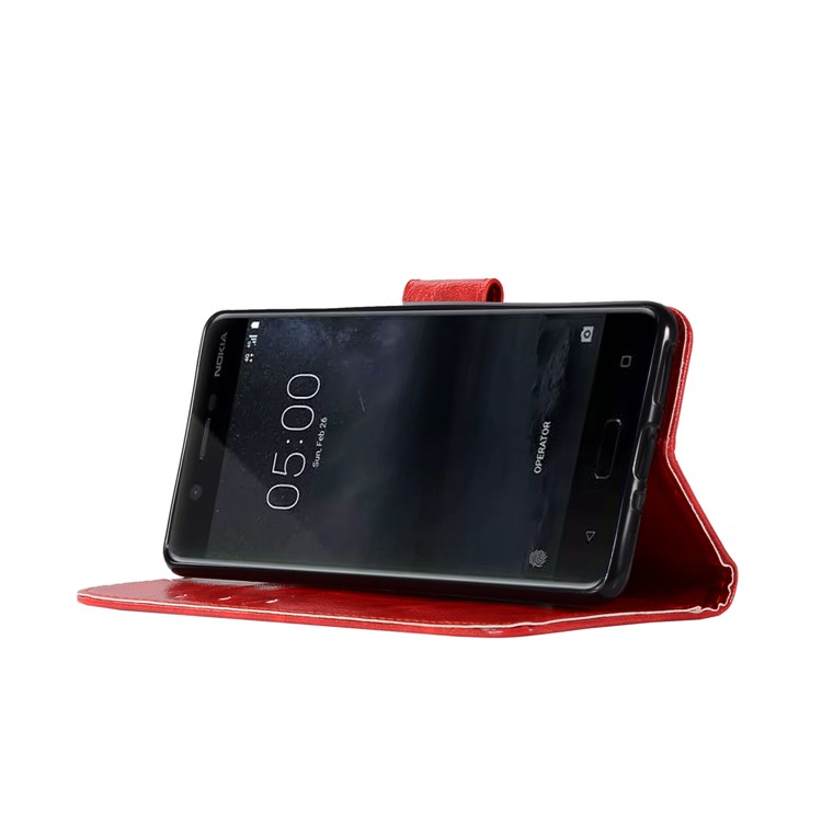 Premium Vintage PU Leather Wallet Shell Case for Nokia 5 - Red-5