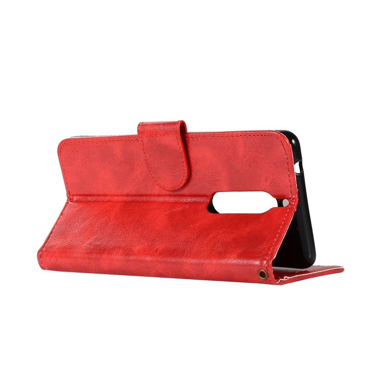 Premium Vintage PU Leather Wallet Shell Case for Nokia 5 - Red-6