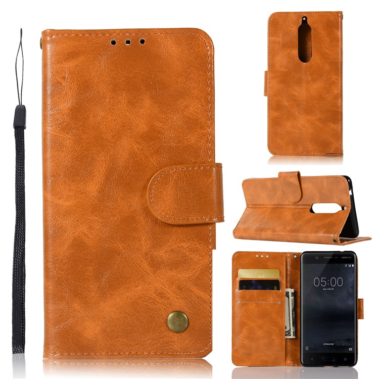 Premium Vintage PU Leather Card Holder Case for Nokia 5 - Brown-1