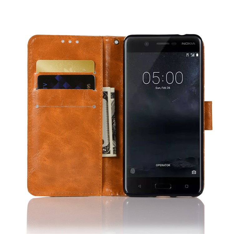Premium Vintage PU Leather Card Holder Case for Nokia 5 - Brown-4