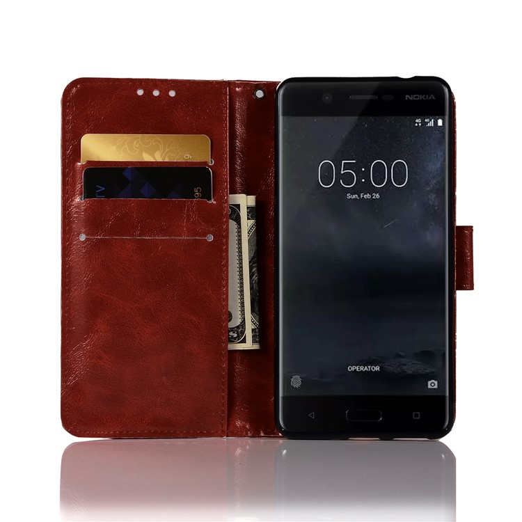Premium Vintage PU Leather Wallet Case with Stand for Nokia 5 - Wine Red-4