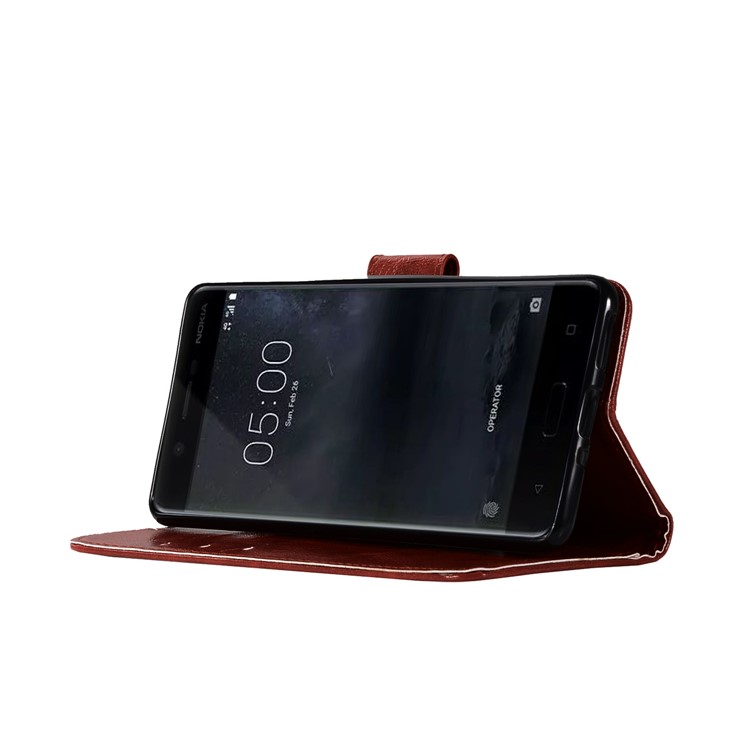 Premium Vintage PU Leather Wallet Case with Stand for Nokia 5 - Wine Red-5