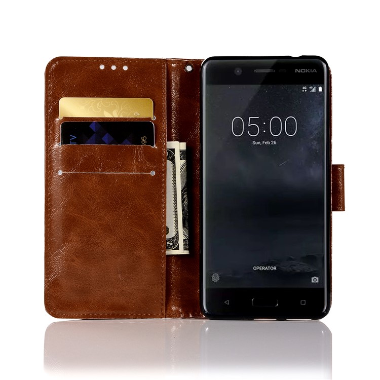 Premium Vintage PU Leather Wallet Cover Case for Nokia 5 - Coffee-4