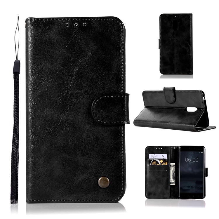 Premium Vintage Leather Wallet Case for Nokia 6 - Black-1