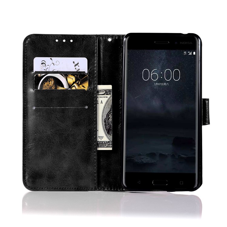 Premium Vintage Leather Wallet Case for Nokia 6 - Black-4