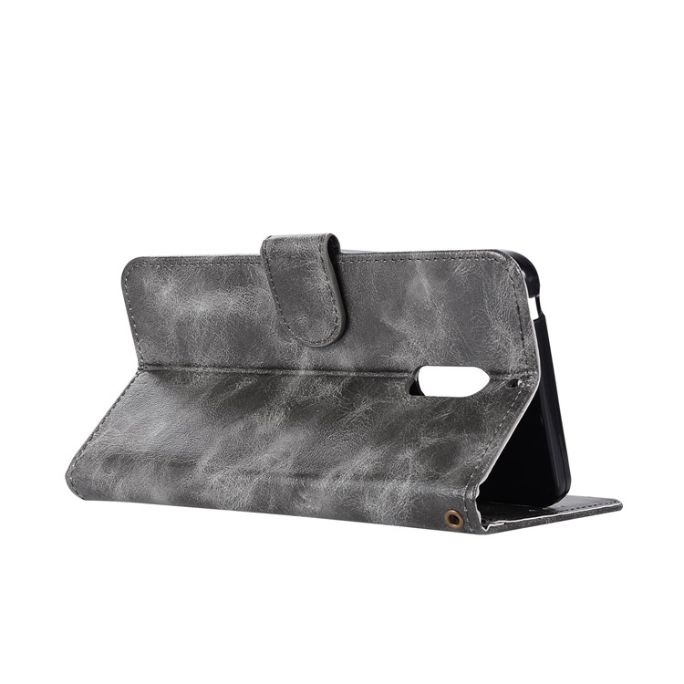 Premium Vintage Leather Wallet Cover for Nokia 6 - Grey-6