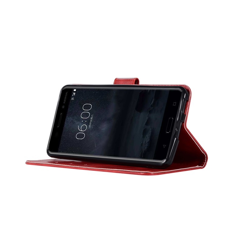 Premium Vintage PU Leather Wallet Case for Nokia 6 - Red-5