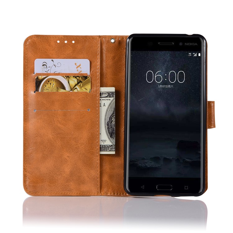 Premium Vintage Leather Wallet Case with Stand for Nokia 6 - Brown-4