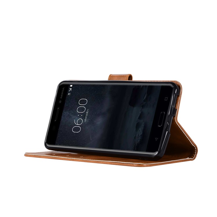 Premium Vintage Leather Wallet Case with Stand for Nokia 6 - Brown-5