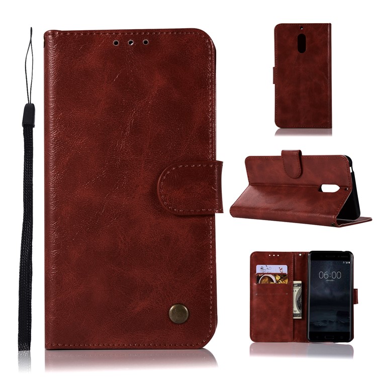 Premium Vintage Leather Wallet Case Cover for Nokia 6 - Wine Red-1