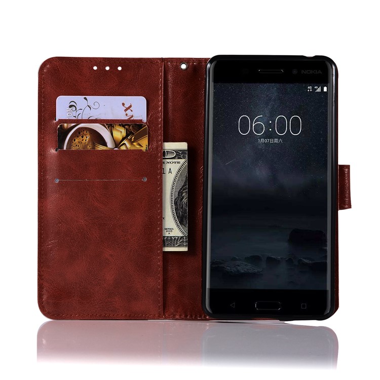 Premium Vintage Leather Wallet Case Cover for Nokia 6 - Wine Red-4