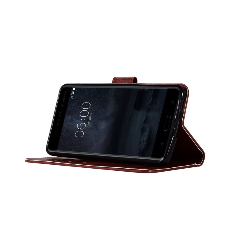 Premium Vintage Leather Wallet Case Cover for Nokia 6 - Wine Red-5