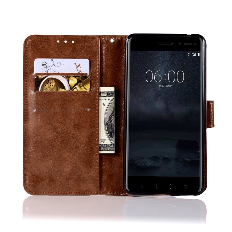 Premium Vintage Leather Wallet Case Phone Shell for Nokia 6 - Coffee-4