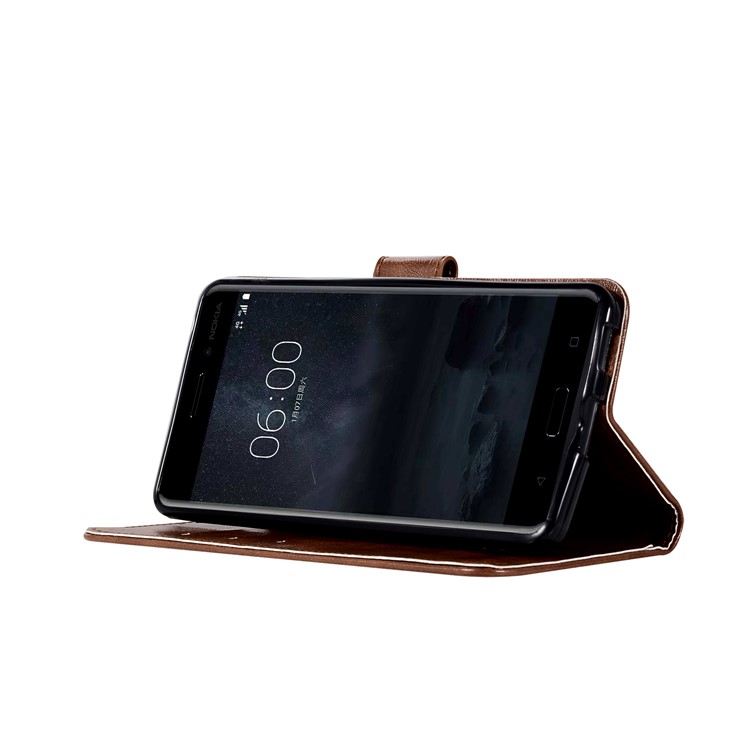 Premium Vintage Leather Wallet Case Phone Shell for Nokia 6 - Coffee-5