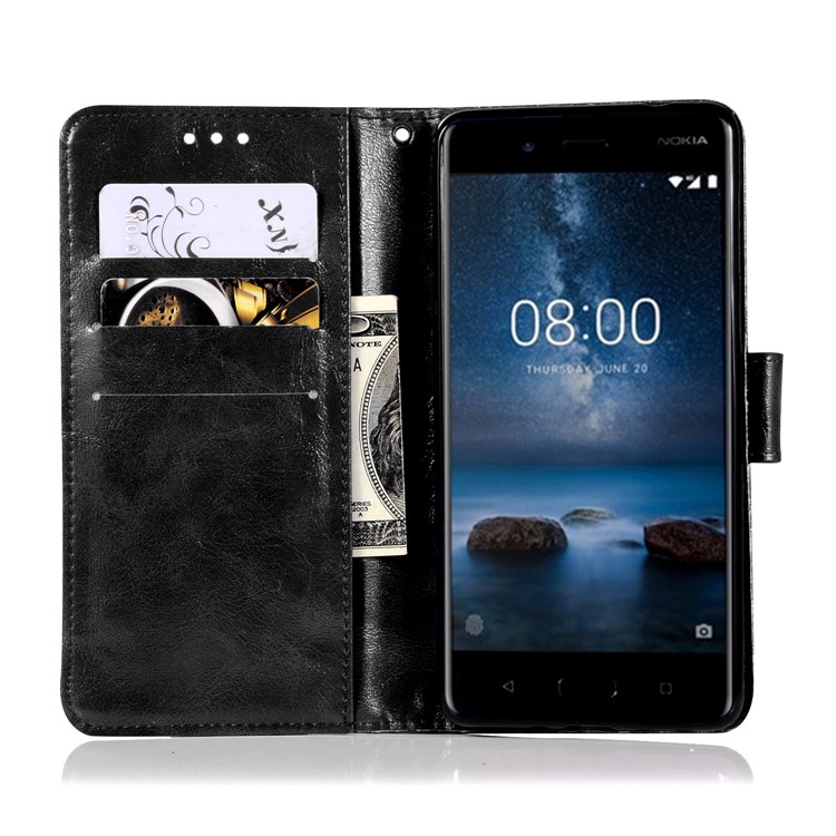 Premium Vintage Leather Wallet Case for Nokia 8 - Black-4
