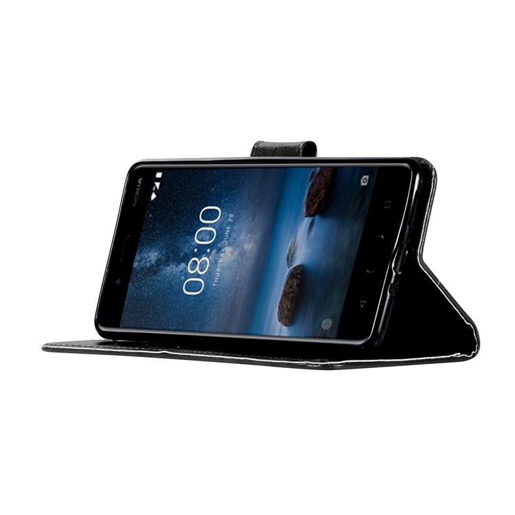 Premium Vintage Leather Wallet Case for Nokia 8 - Black-5