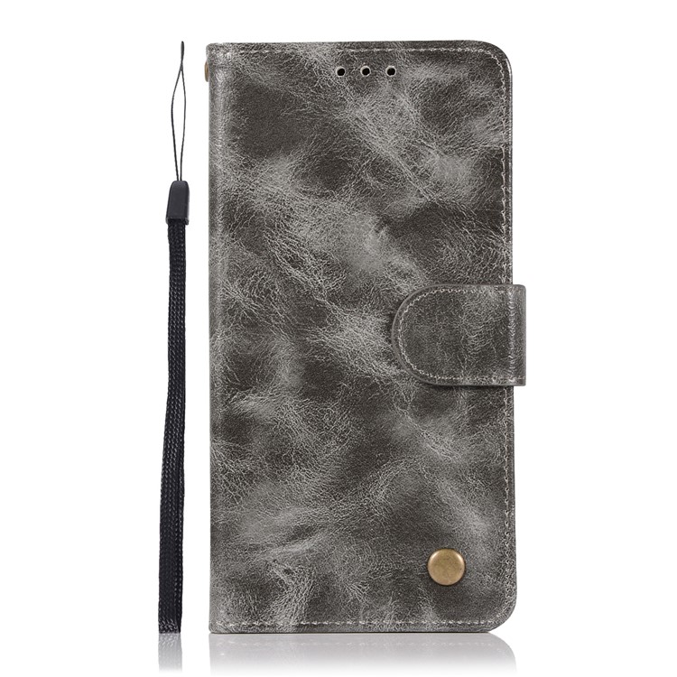 Premium Vintage Leather Wallet Cover for Nokia 8 - Grey-2