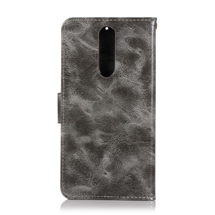 Premium Vintage Leather Wallet Cover for Nokia 8 - Grey-3