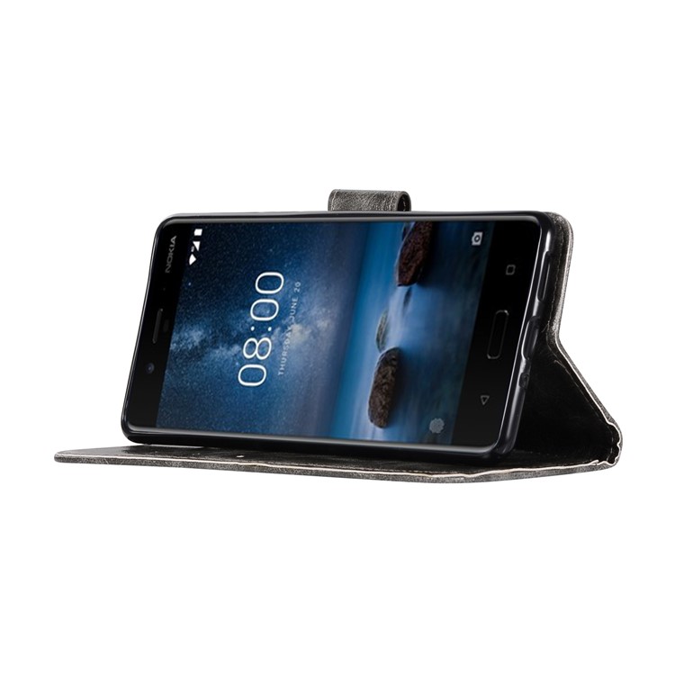 Premium Vintage Leather Wallet Cover for Nokia 8 - Grey-5
