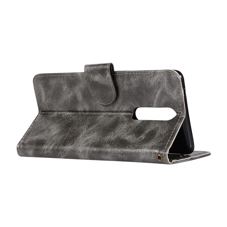 Premium Vintage Leather Wallet Cover for Nokia 8 - Grey-6