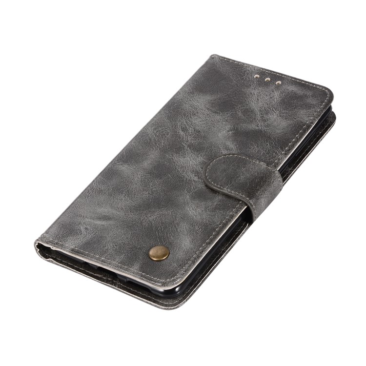 Premium Vintage Leather Wallet Cover for Nokia 8 - Grey-7