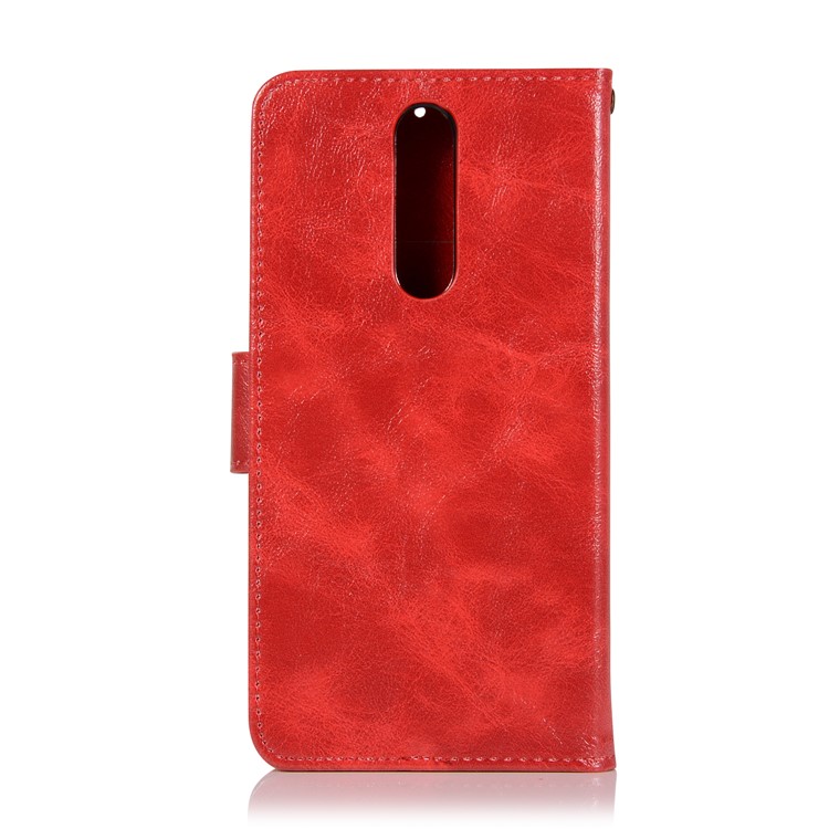 Premium Vintage Leather Wallet Phone Shell Case for Nokia 8 - Red-3