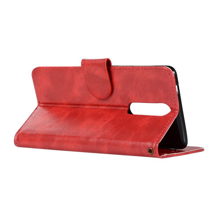Premium Vintage Leather Wallet Phone Shell Case for Nokia 8 - Red-6