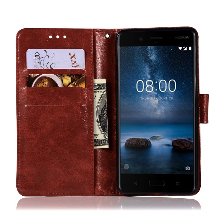 Premium Vintage Leather Wallet Cover with Stand for Nokia 8 - Wine Red-4